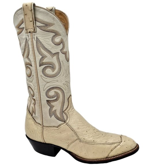 Vintage Cowboy Boots Quill Ostrich Cream Ivory Sanders Men's 7.5D Western Boots - Picture 5 of 16